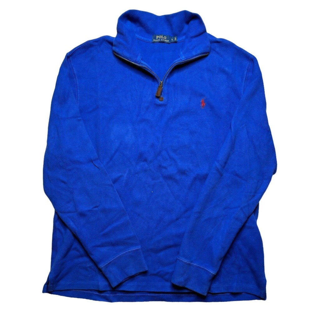 Polo Ralph Lauren Men's Large Long Sleeve 1/4 Zip Blue Pullover Sweater